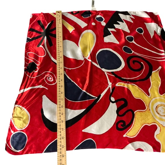 Chicos 100% Silk Square Scarf Red Abstract Sun Celestial Print RN 79984 - Picture 6 of 7